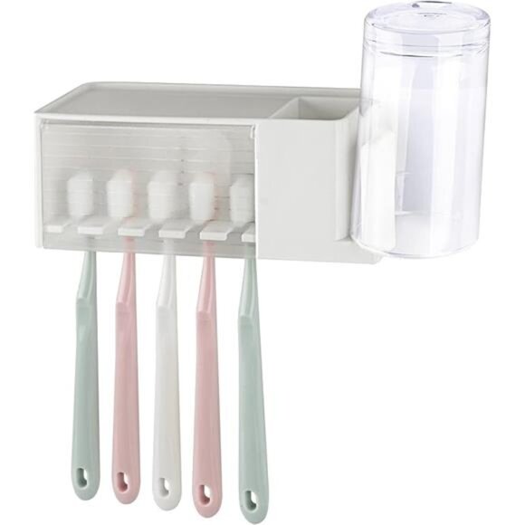 Wall mount toothbrush holder with cover self adhesive bathroom organizer storage - Picture 7 of 7
